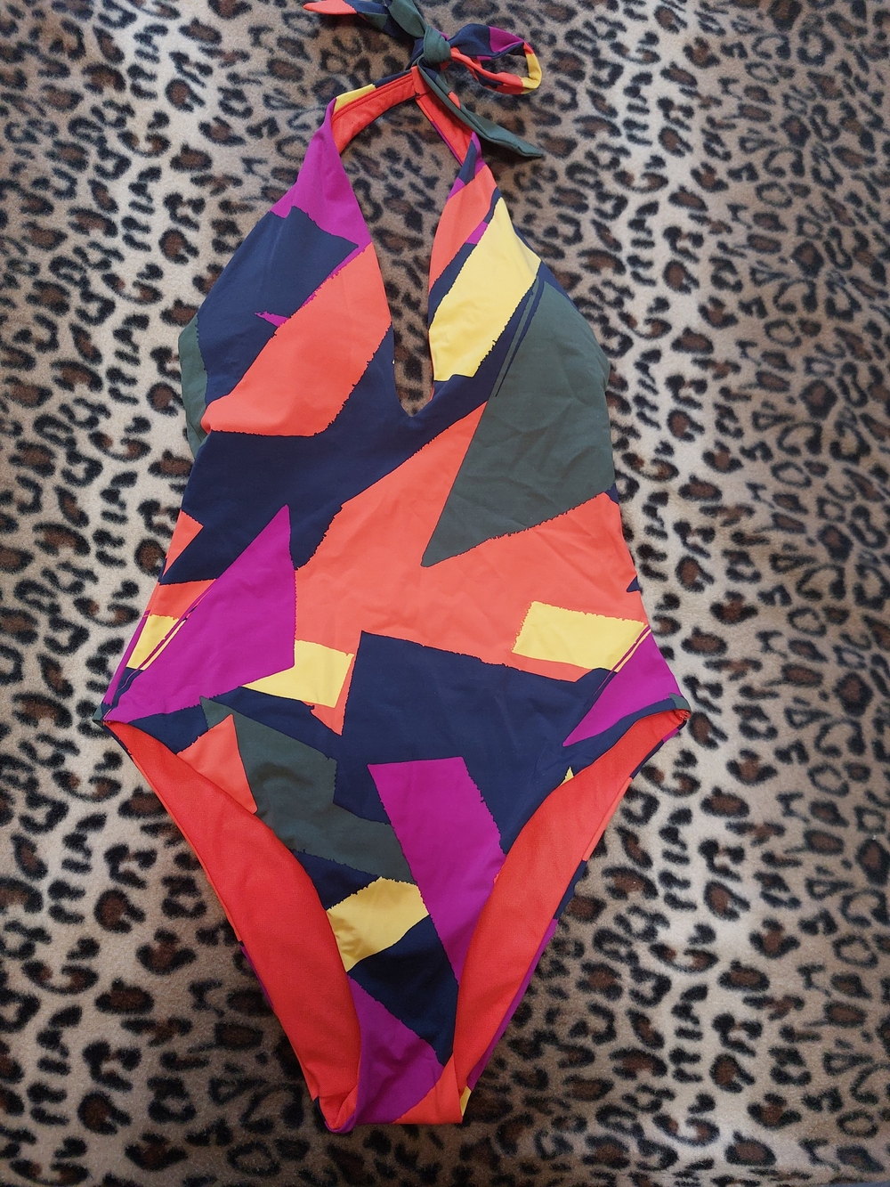 Jasper Conran Halter One-Piece Swimsuit in Orange, Purple, Yellow & Green - M